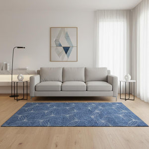 HomeRoots 5' X 8' Navy Blue & Ivory Geometric Washable Area Rug with UV Protection for Modern Homes 676580