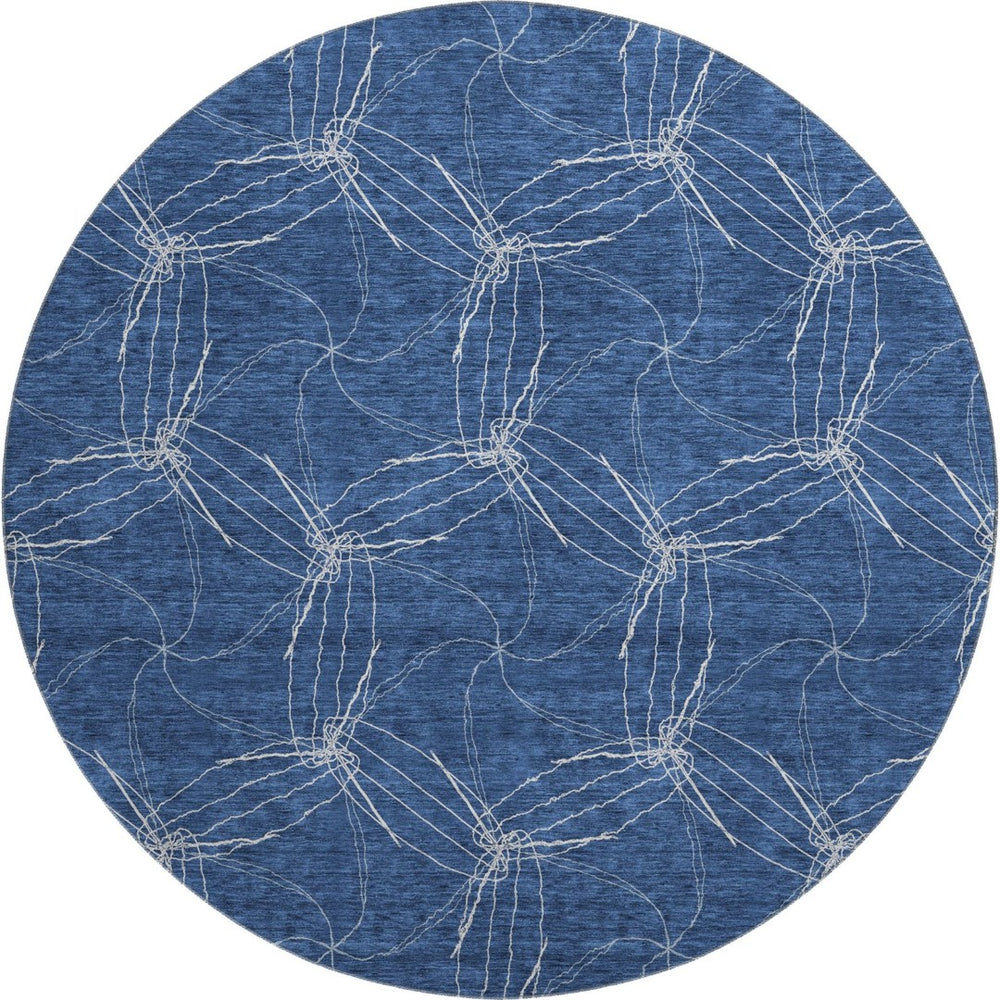 HomeRoots 8' Navy Blue Geometric Round Rug - Washable, UV Protected, Stain Resistant for Indoor & Outdoor Use 676581