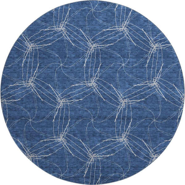 HomeRoots 8' Navy Blue Geometric Round Rug - Washable, UV Protected, Stain Resistant for Indoor & Outdoor Use 676581