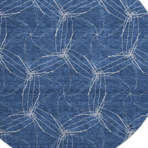 HomeRoots 8' Navy Blue Geometric Round Rug - Washable, UV Protected, Stain Resistant for Indoor & Outdoor Use 676581