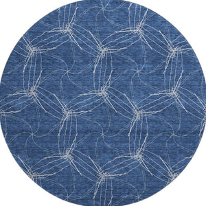 HomeRoots 8' Navy Blue Geometric Round Rug - Washable, UV Protected, Stain Resistant for Indoor & Outdoor Use 676581