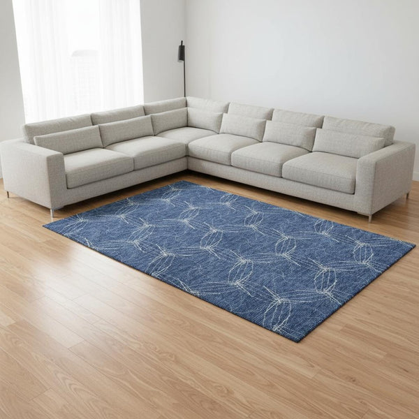 HomeRoots 8' X 10' Navy Blue & Ivory Geometric Washable Area Rug - UV Protection, Stain Resistant, Easy Care! 676582