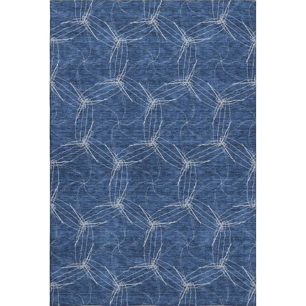 HomeRoots 8' X 10' Navy Blue & Ivory Geometric Washable Area Rug - UV Protection, Stain Resistant, Easy Care! 676582