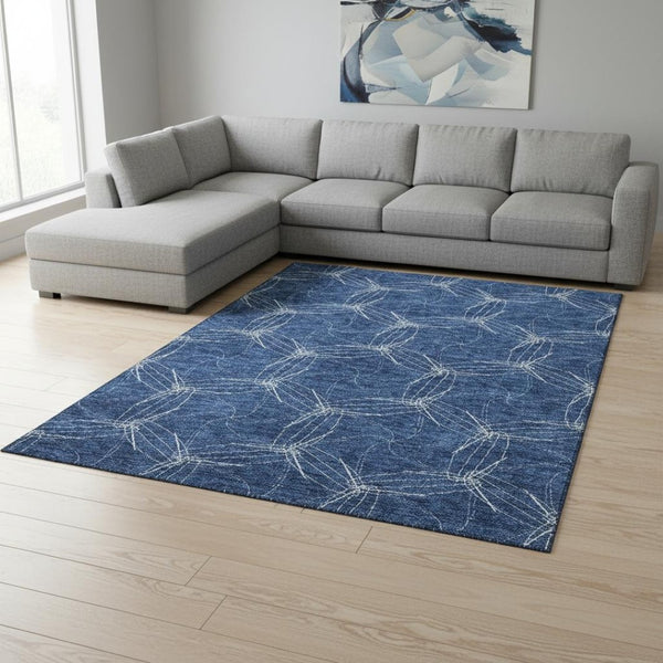 HomeRoots 9' X 12' Navy Blue And Ivory Geometric Area Rug – Washable, UV-Protected, Durable for High-Traffic Spaces 676583