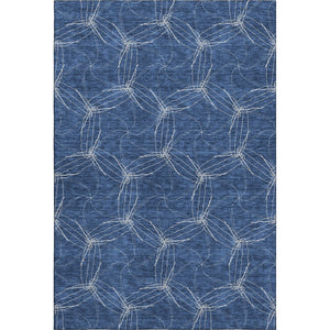 HomeRoots 9' X 12' Navy Blue And Ivory Geometric Area Rug – Washable, UV-Protected, Durable for High-Traffic Spaces 676583