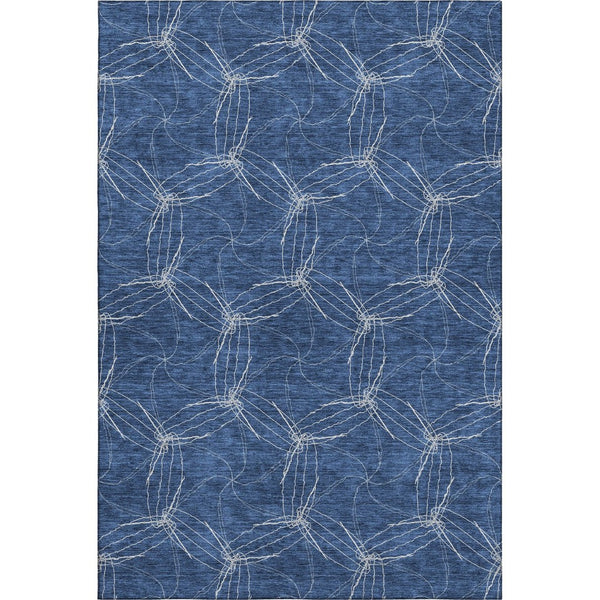 HomeRoots 9' X 12' Navy Blue And Ivory Geometric Area Rug – Washable, UV-Protected, Durable for High-Traffic Spaces 676583