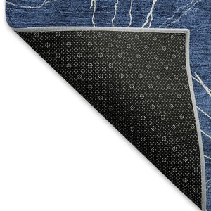 HomeRoots 9' X 12' Navy Blue And Ivory Geometric Area Rug – Washable, UV-Protected, Durable for High-Traffic Spaces 676583
