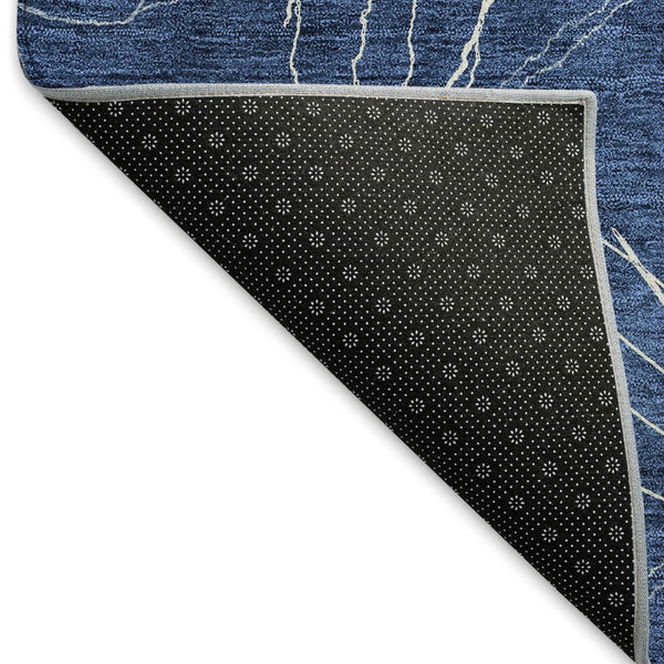 HomeRoots 9' X 12' Navy Blue And Ivory Geometric Area Rug – Washable, UV-Protected, Durable for High-Traffic Spaces 676583