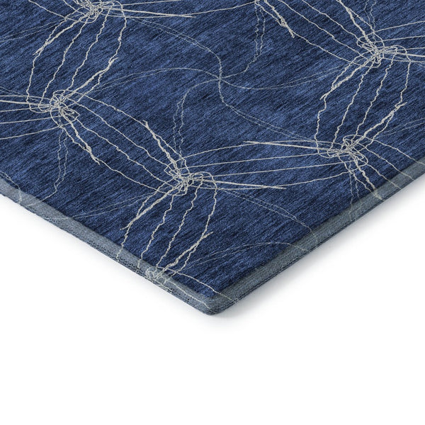 HomeRoots 9' X 12' Navy Blue And Ivory Geometric Area Rug – Washable, UV-Protected, Durable for High-Traffic Spaces 676583