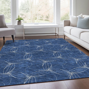 HomeRoots 9' X 12' Navy Blue And Ivory Geometric Area Rug – Washable, UV-Protected, Durable for High-Traffic Spaces 676583