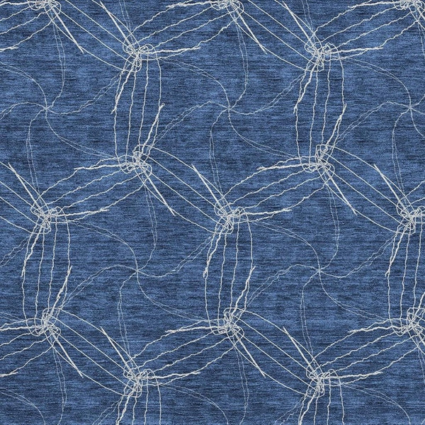 HomeRoots 9' X 12' Navy Blue And Ivory Geometric Area Rug – Washable, UV-Protected, Durable for High-Traffic Spaces 676583