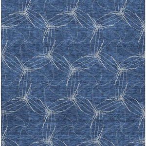 HomeRoots 9' X 12' Navy Blue And Ivory Geometric Area Rug – Washable, UV-Protected, Durable for High-Traffic Spaces 676583