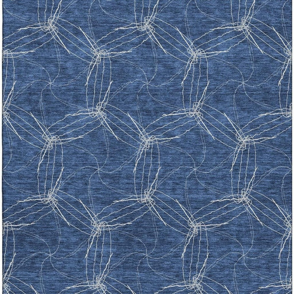 HomeRoots 9' X 12' Navy Blue And Ivory Geometric Area Rug – Washable, UV-Protected, Durable for High-Traffic Spaces 676583