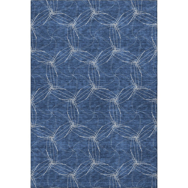 HomeRoots 10' X 14' Navy Blue & Ivory Geometric Area Rug - Washable, UV Resistant, Stylish & Durable Design 676584