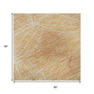 HomeRoots 5' X 8' Geometric Peach and Ivory Area Rug - Durable, Washable, UV-Protected for Modern Homes 676586