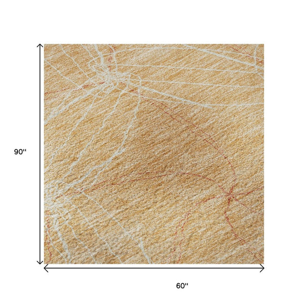 HomeRoots 5' X 8' Geometric Peach and Ivory Area Rug - Durable, Washable, UV-Protected for Modern Homes 676586