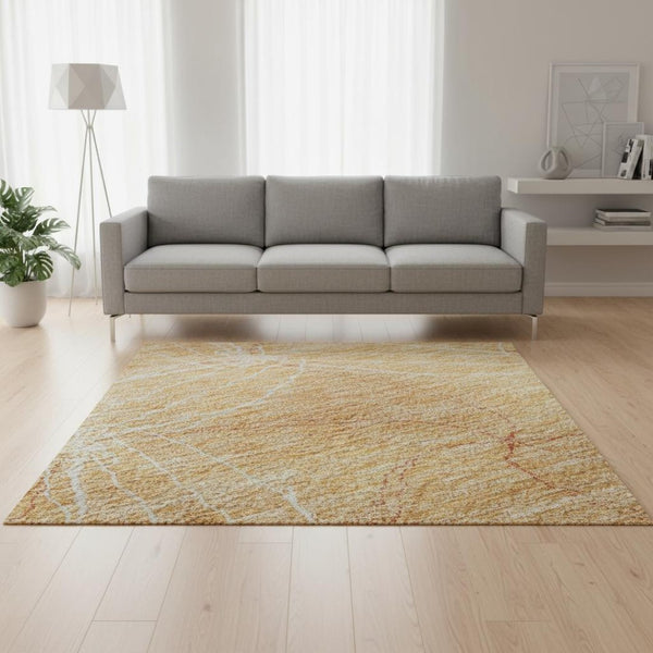 HomeRoots 5' X 8' Geometric Peach and Ivory Area Rug - Durable, Washable, UV-Protected for Modern Homes 676586