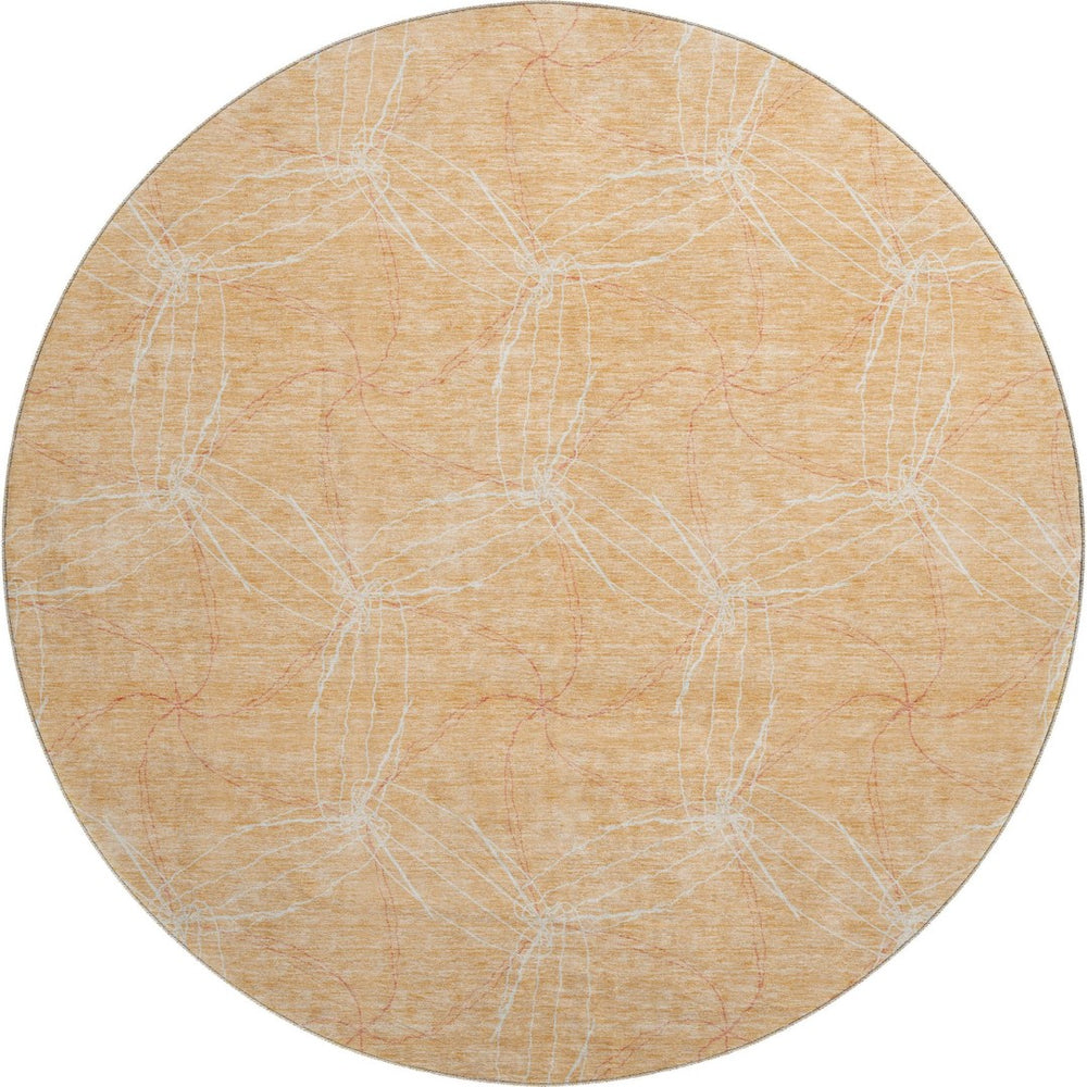 HomeRoots 8' Peach And Ivory Geometric Round Rug - Washable, UV Protected, Durable for Homes with Kids & Pets 676587