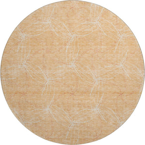HomeRoots 8' Peach And Ivory Geometric Round Rug - Washable, UV Protected, Durable for Homes with Kids & Pets 676587