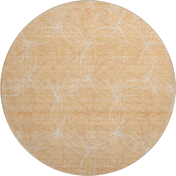 HomeRoots 8' Peach And Ivory Geometric Round Rug - Washable, UV Protected, Durable for Homes with Kids & Pets 676587