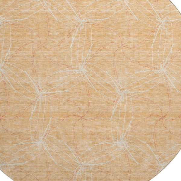 HomeRoots 8' Peach And Ivory Geometric Round Rug - Washable, UV Protected, Durable for Homes with Kids & Pets 676587