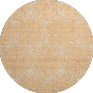 HomeRoots 8' Peach And Ivory Geometric Round Rug - Washable, UV Protected, Durable for Homes with Kids & Pets 676587