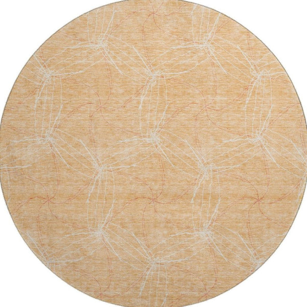 HomeRoots 8' Peach And Ivory Geometric Round Rug - Washable, UV Protected, Durable for Homes with Kids & Pets 676587