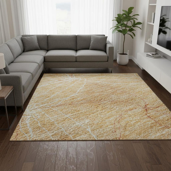 HomeRoots 8' X 10' Peach and Ivory Geometric Area Rug – Washable, UV Protected, Kid & Pet Friendly Design! 676588