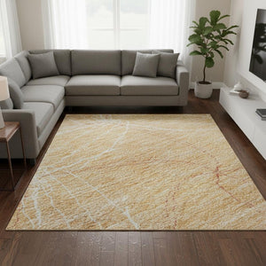 HomeRoots 9' X 12' Peach Geometric Area Rug - Washable, UV Protected, Modern Style for Family-Friendly Spaces 676589