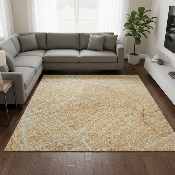 HomeRoots 9' X 12' Peach Geometric Area Rug - Washable, UV Protected, Modern Style for Family-Friendly Spaces 676589