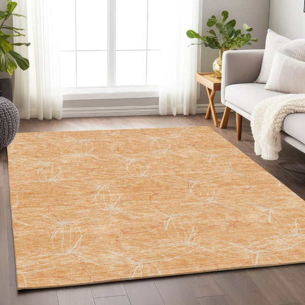 HomeRoots 9' X 12' Peach Geometric Area Rug - Washable, UV Protected, Modern Style for Family-Friendly Spaces 676589