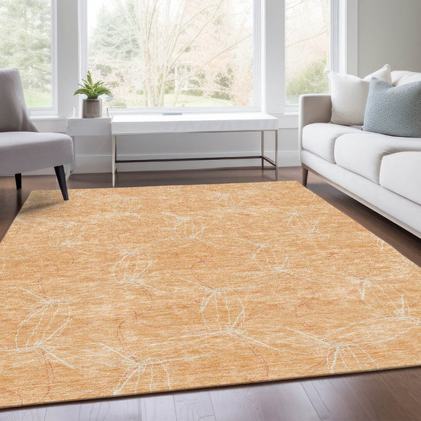 HomeRoots 9' X 12' Peach Geometric Area Rug - Washable, UV Protected, Modern Style for Family-Friendly Spaces 676589