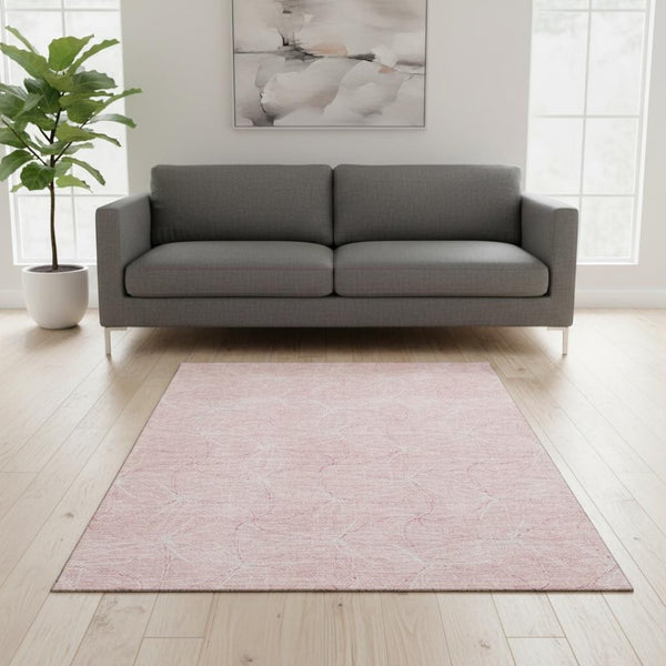 HomeRoots 5' X 8' Stylish Pink and Ivory Geometric Area Rug with UV Protection - Durable, Washable Comfort 676592