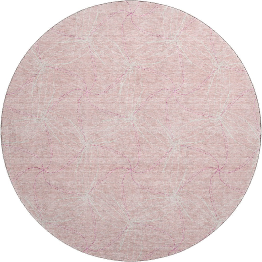HomeRoots 8' Pink And Ivory Geometric Round Rug - Washable, UV Protected, Soft, Durable for Home & Patio Decor 676593