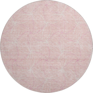 HomeRoots 8' Pink And Ivory Geometric Round Rug - Washable, UV Protected, Soft, Durable for Home & Patio Decor 676593