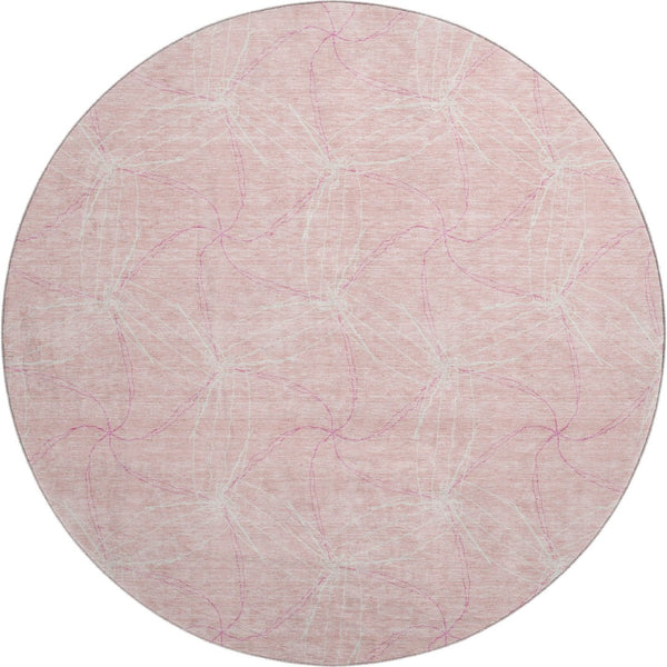 HomeRoots 8' Pink And Ivory Geometric Round Rug - Washable, UV Protected, Soft, Durable for Home & Patio Decor 676593