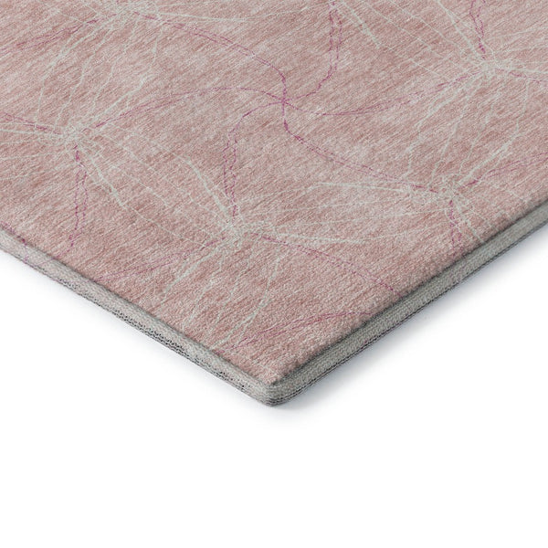 HomeRoots 8' Pink And Ivory Geometric Round Rug - Washable, UV Protected, Soft, Durable for Home & Patio Decor 676593