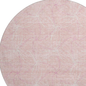 HomeRoots 8' Pink And Ivory Geometric Round Rug - Washable, UV Protected, Soft, Durable for Home & Patio Decor 676593