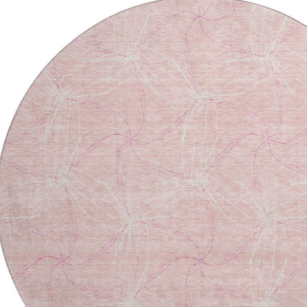 HomeRoots 8' Pink And Ivory Geometric Round Rug - Washable, UV Protected, Soft, Durable for Home & Patio Decor 676593