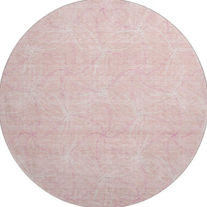 HomeRoots 8' Pink And Ivory Geometric Round Rug - Washable, UV Protected, Soft, Durable for Home & Patio Decor 676593