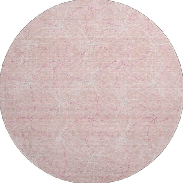 HomeRoots 8' Pink And Ivory Geometric Round Rug - Washable, UV Protected, Soft, Durable for Home & Patio Decor 676593