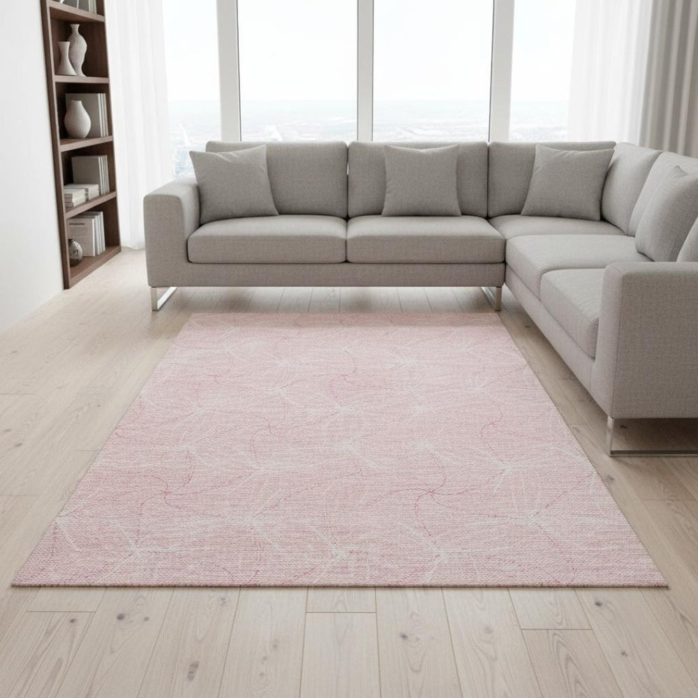HomeRoots 9' X 12' Washable Pink & Ivory Geometric Area Rug with UV Protection – Perfect for Homes with Kids & Pets 676595