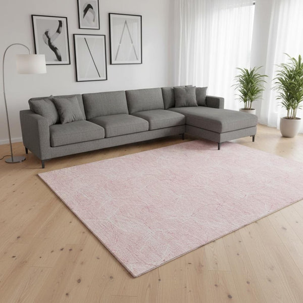 HomeRoots 10' Pink and Ivory Geometric Washable Area Rug - Durable, Stain-Resistant, UV-Protected for Homes 676596