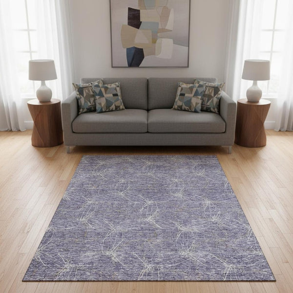 HomeRoots 5' X 8' Purple and Ivory Geometric Area Rug - Washable, UV-Protected, Pet-Friendly for Modern Homes 676598