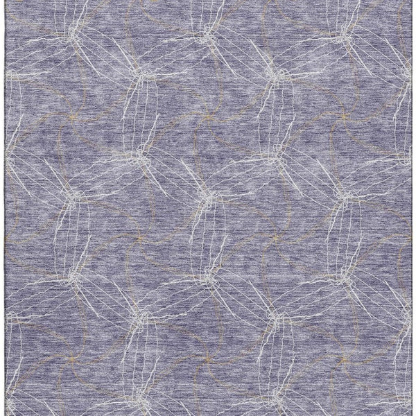 HomeRoots 5' X 8' Purple and Ivory Geometric Area Rug - Washable, UV-Protected, Pet-Friendly for Modern Homes 676598