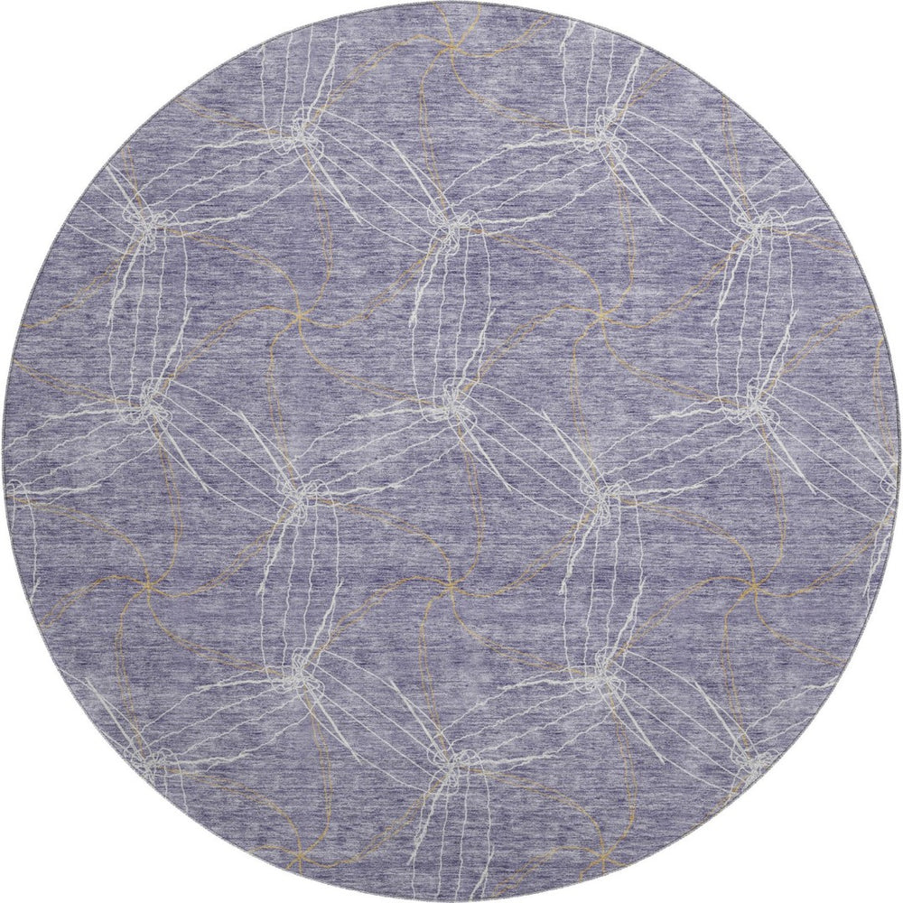 HomeRoots 8' Purple & Ivory Geometric Washable Round Rug - Durable, UV-Protected & Stain-Resistant Design 676599