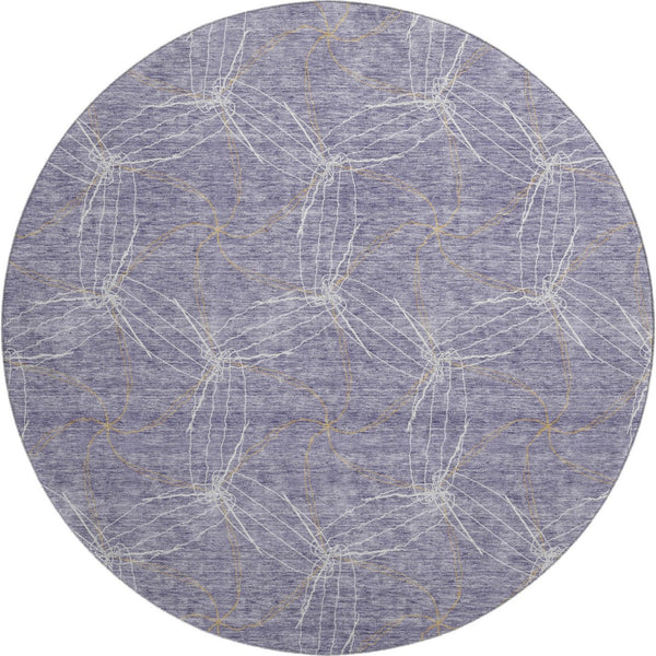 HomeRoots 8' Purple & Ivory Geometric Washable Round Rug - Durable, UV-Protected & Stain-Resistant Design 676599