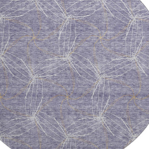 HomeRoots 8' Purple & Ivory Geometric Washable Round Rug - Durable, UV-Protected & Stain-Resistant Design 676599