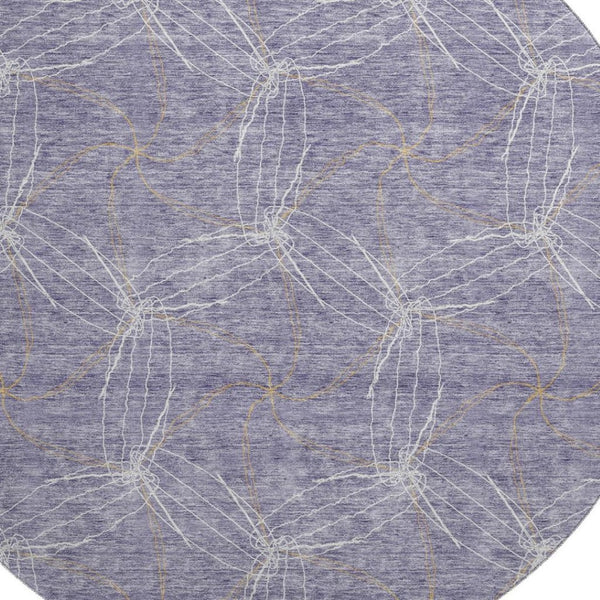 HomeRoots 8' Purple & Ivory Geometric Washable Round Rug - Durable, UV-Protected & Stain-Resistant Design 676599