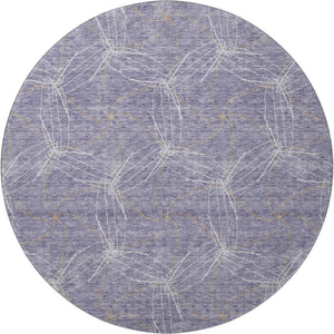 HomeRoots 8' Purple & Ivory Geometric Washable Round Rug - Durable, UV-Protected & Stain-Resistant Design 676599